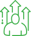 Personne stylisée verte avec 3 flèches de croissance vers le haut. Symbole de progression, développement personnel ou potentiel.