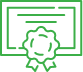 Icône de certificat ou diplôme vert avec sceau central. Symbolise la certification, la qualité, le succès ou la réussite.